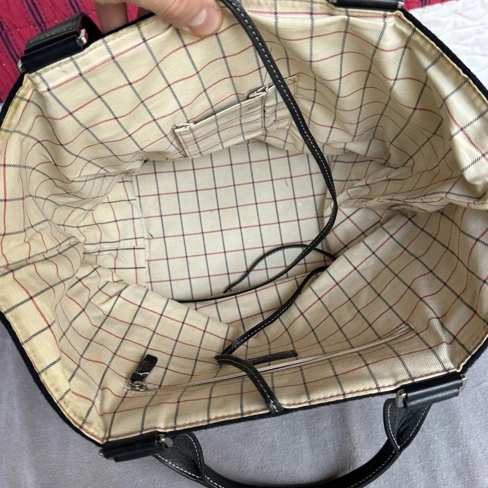 Vintage Kate Spade Black Red Wool Striped‎ Tote